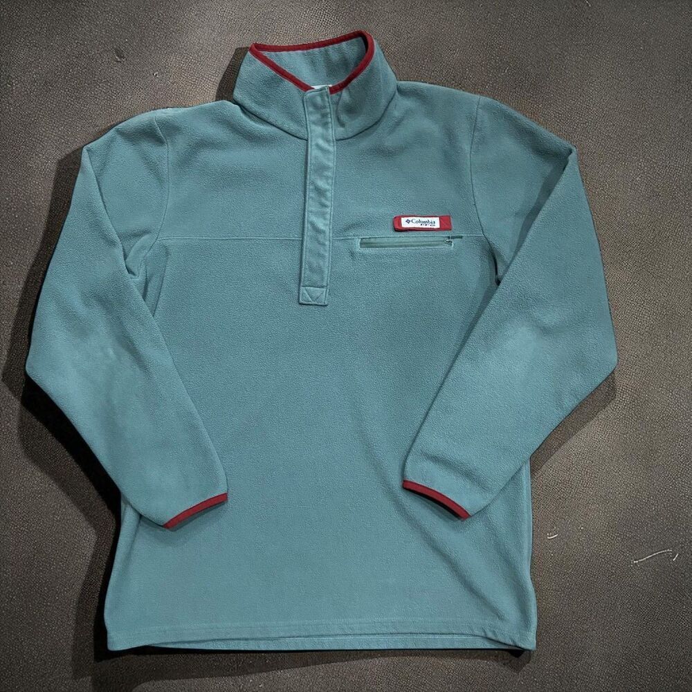 Columbia PFG Outdoors Pullover Snap Button Fleece Gray Red Men's Size Medium
